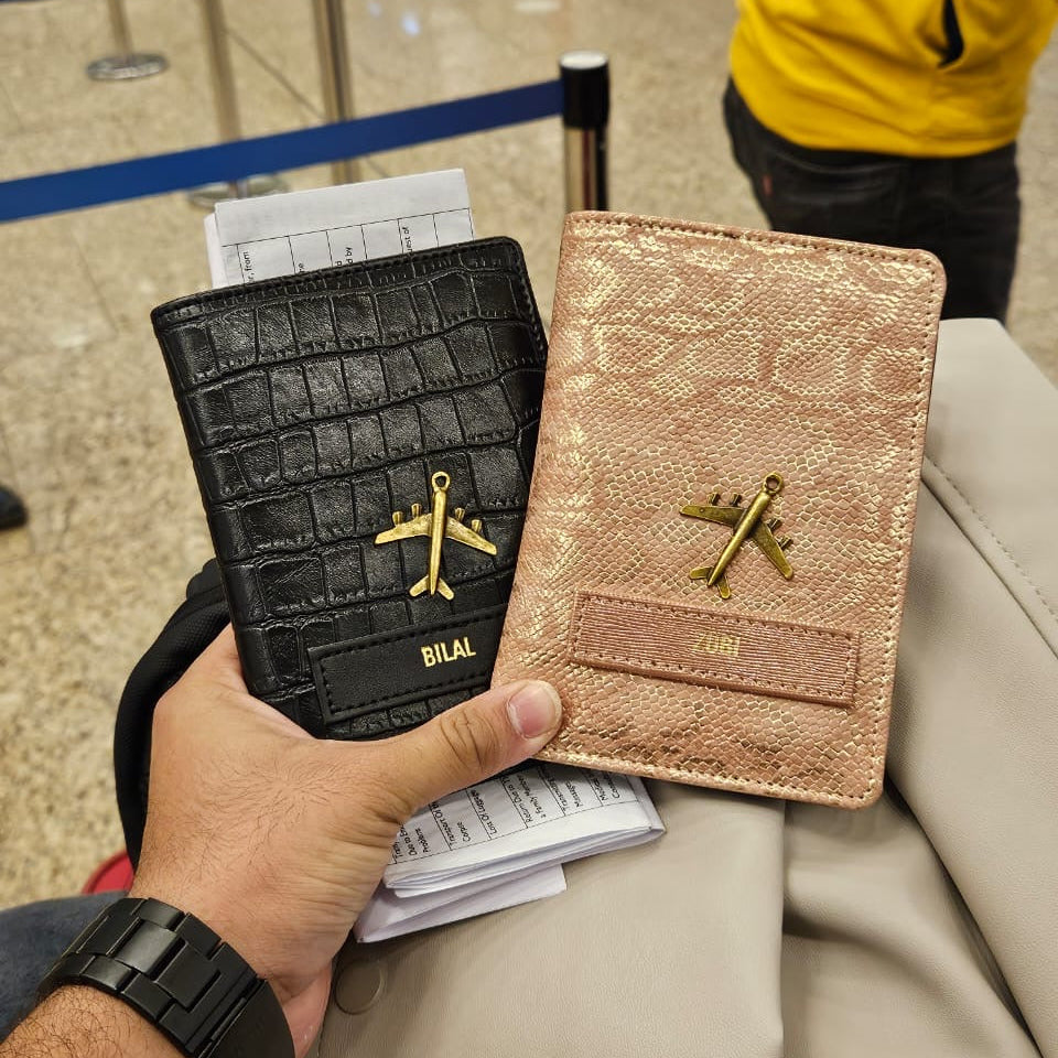 Personalised Couple Passport Cover - Black & Rose Gold
