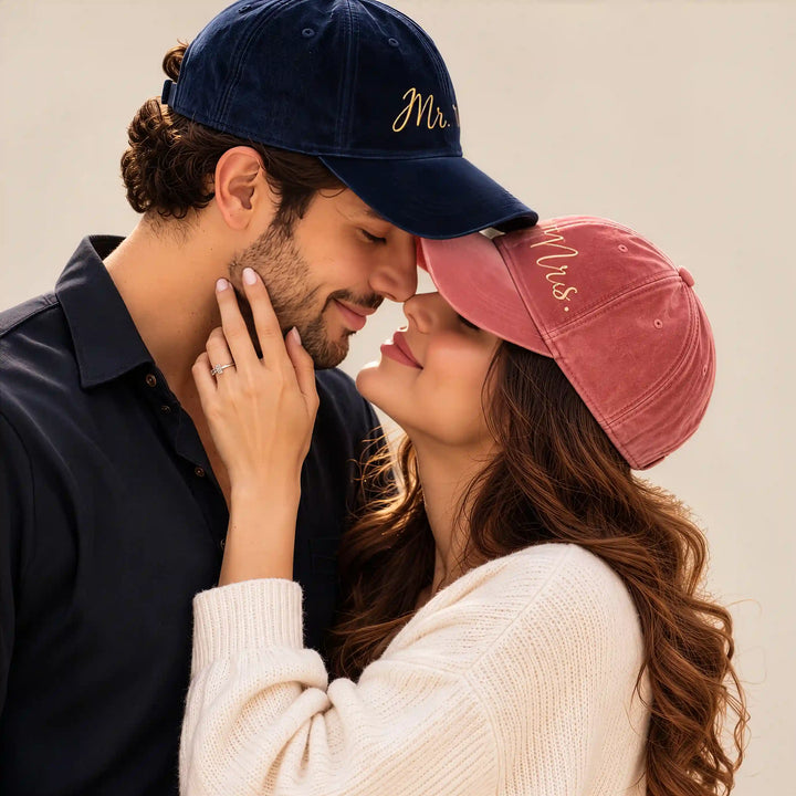 Mr. &amp; Mrs. Personalised Velvet Caps — Matching Couple Set