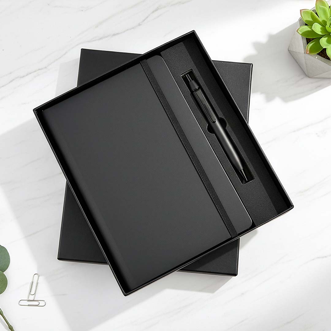 Premium Black A5 Notebook &amp; Metal Pen Gift Set
