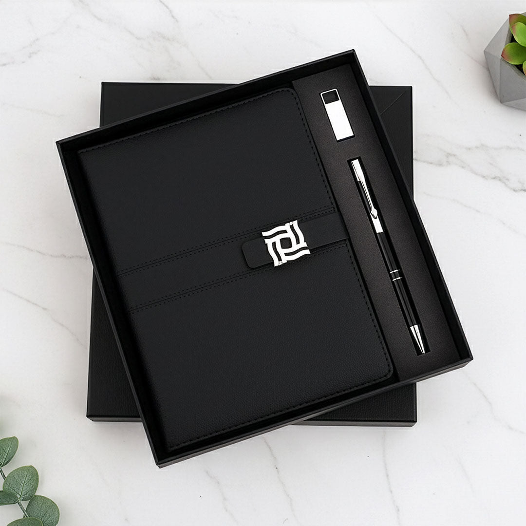 Designer Series Notebook &amp; Pen Set: A5 Diary with Geometric Buckle