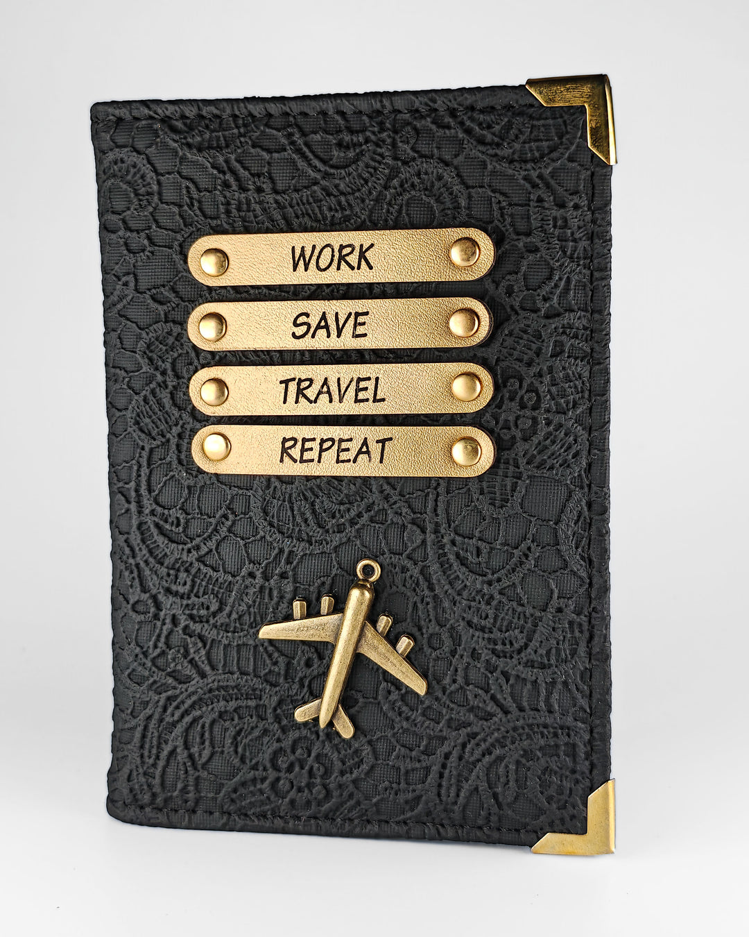 Personalized Passport Cover - Glided Grace Black (Work Travel Repeat)