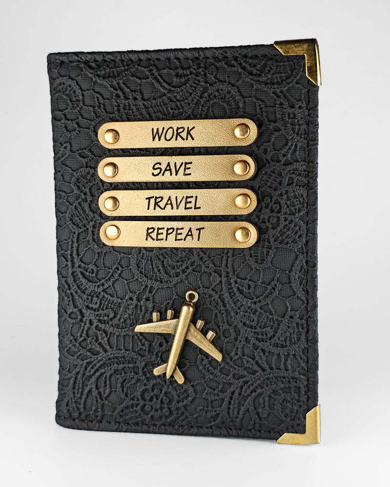 Personalized Passport Cover - Glided Grace Black (Work Travel Repeat)