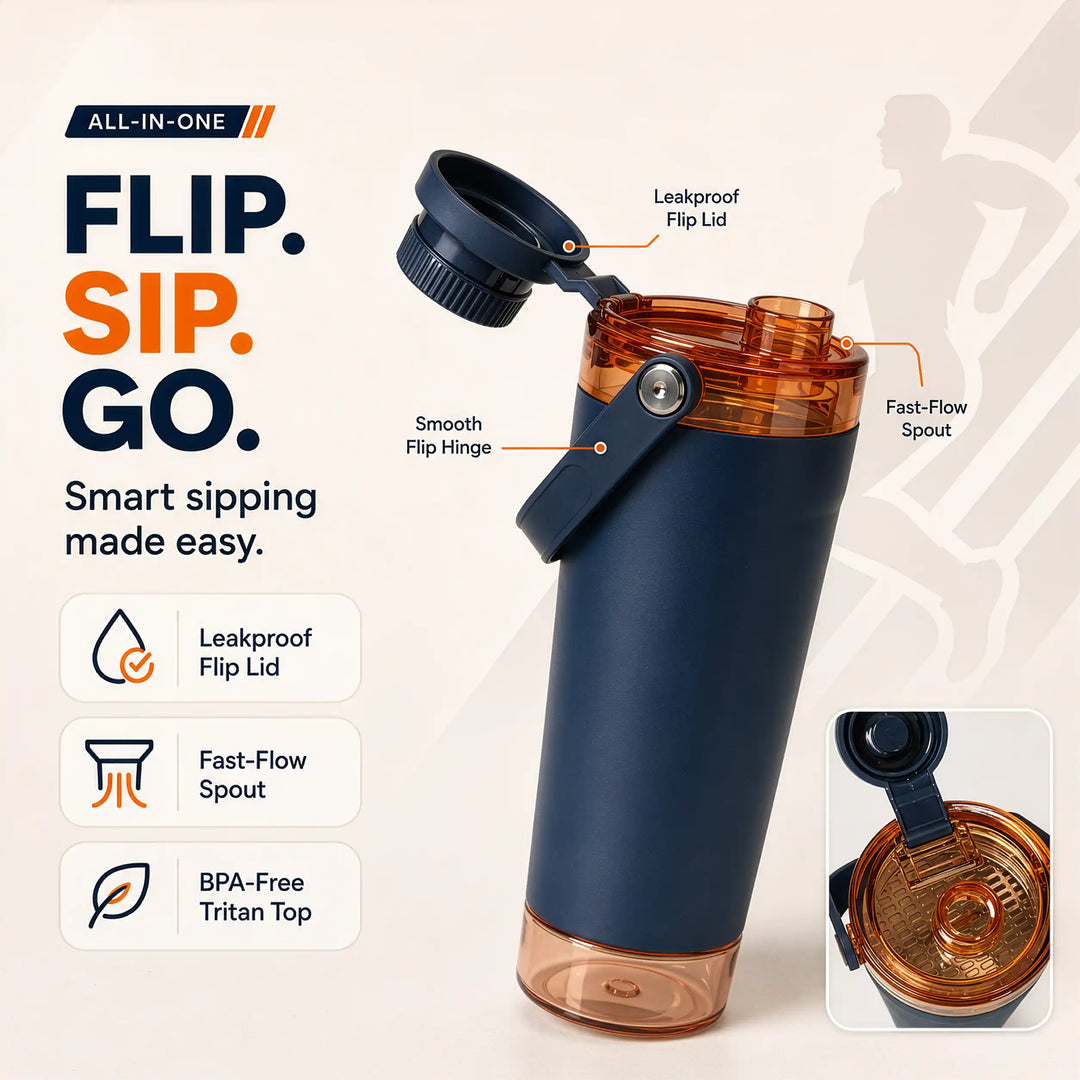 Surge – Personalised Insulated Shaker Bottle with Name | 590 ml Stainless Steel, Storage Pod &amp; Strainer