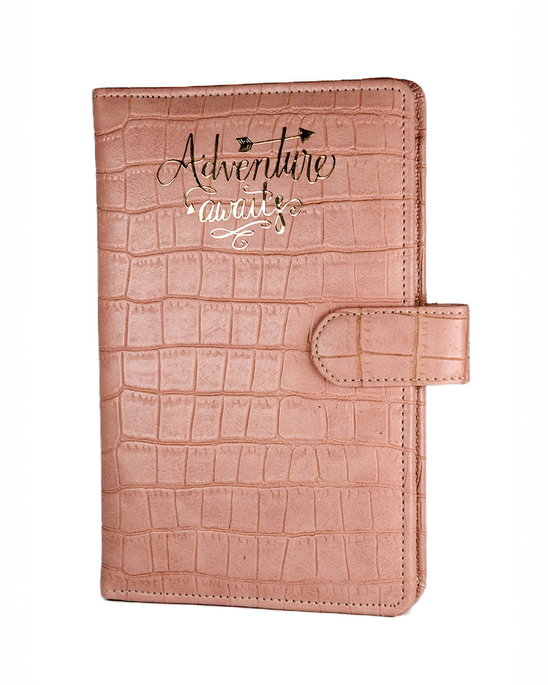Coral Pink Croco Textured Travel Organizer