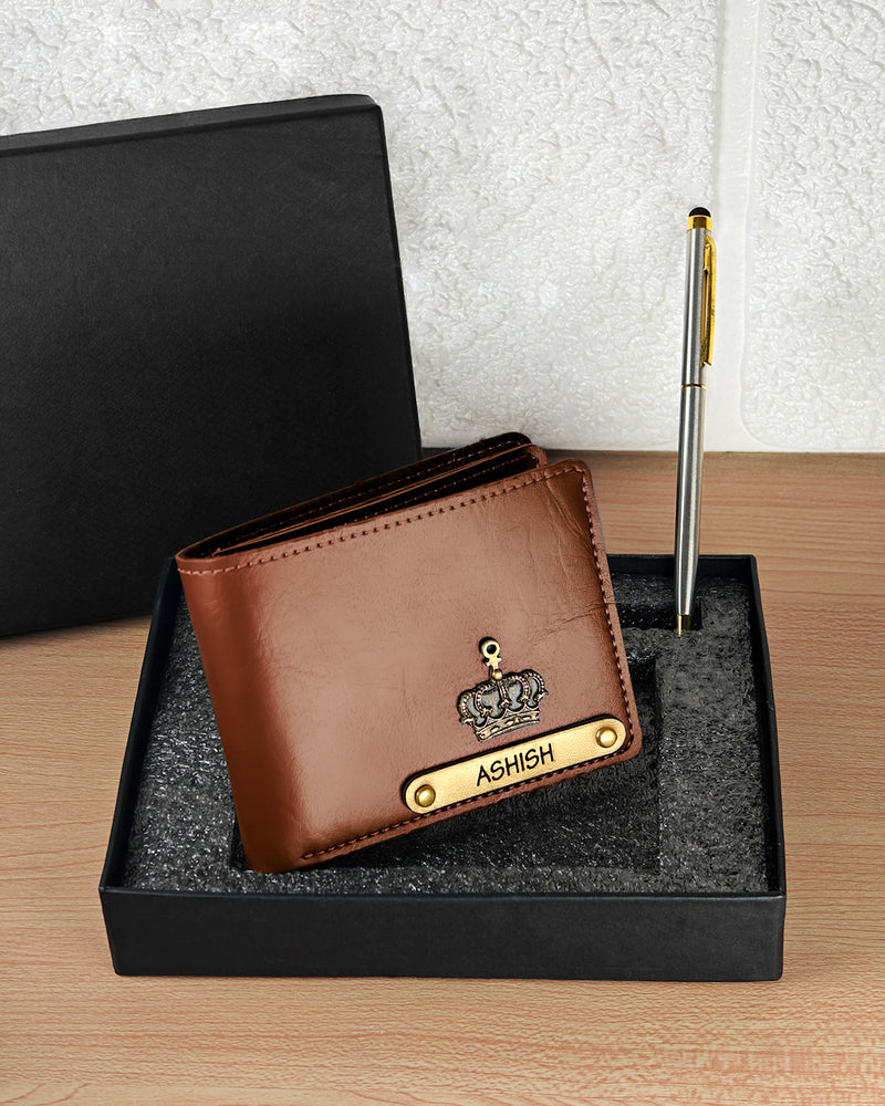 Brown leather wallet with &