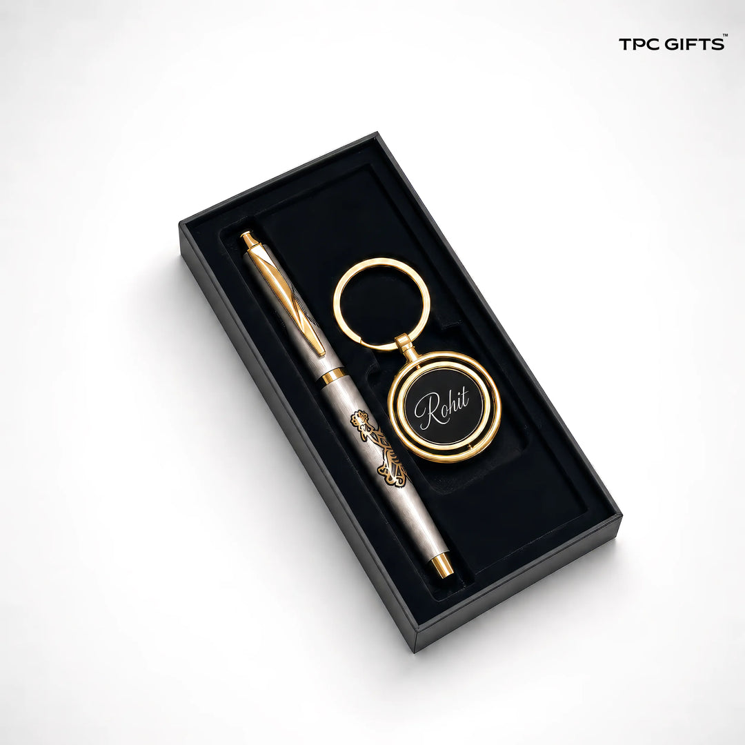 The Ganesha Set – Personalised Ganesha Pen &amp; Name Keychain Gift Set