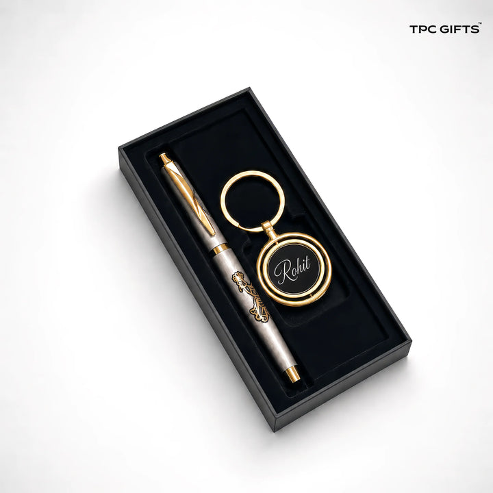 The Ganesha Set – Personalised Ganesha Pen &amp; Name Keychain Gift Set