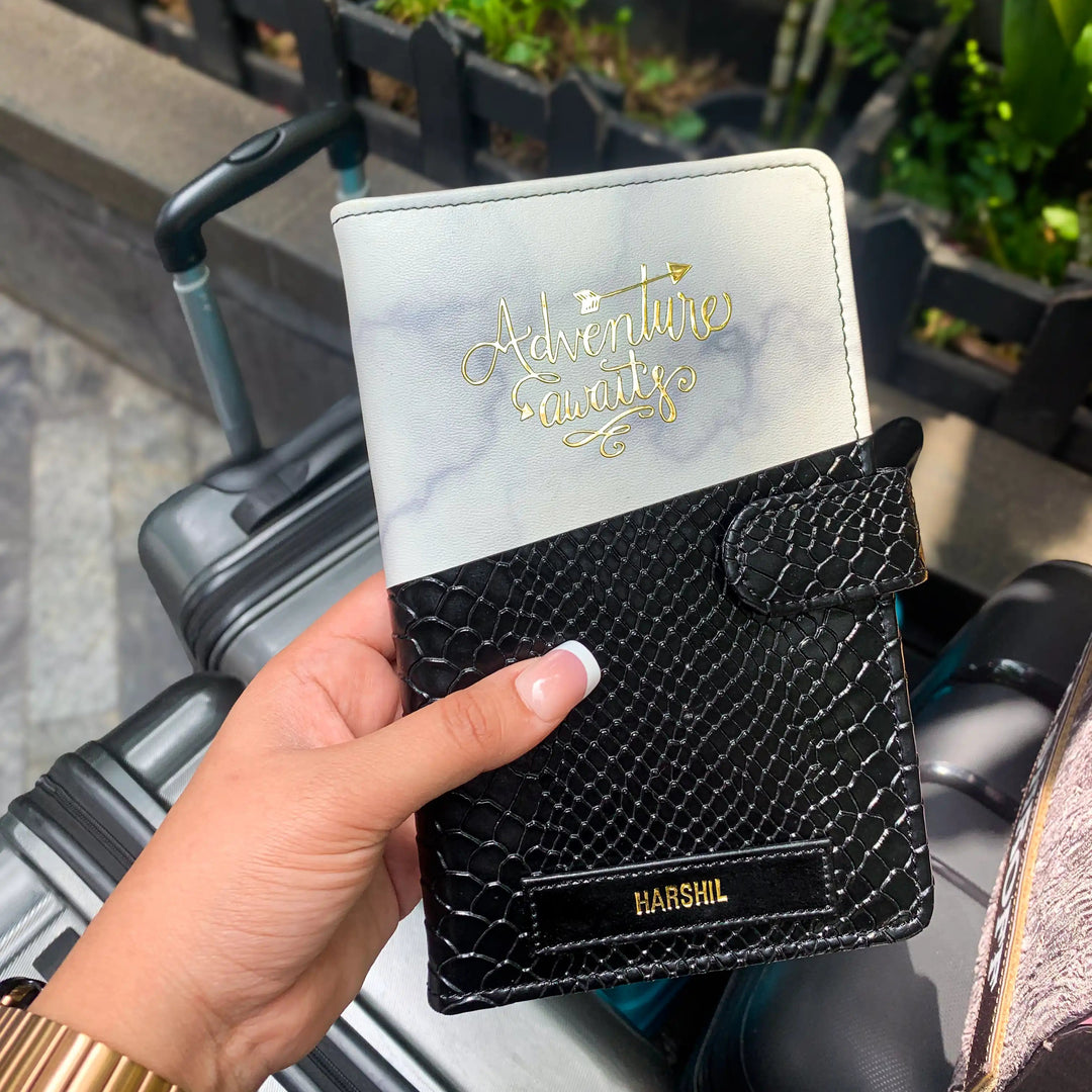 Personalized passport cover and passport holder with gold &