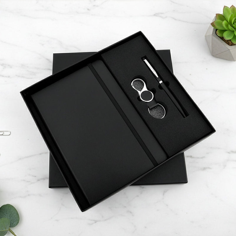 All-Black Executive Duo: Notebook & Double-Ring Keychain Set