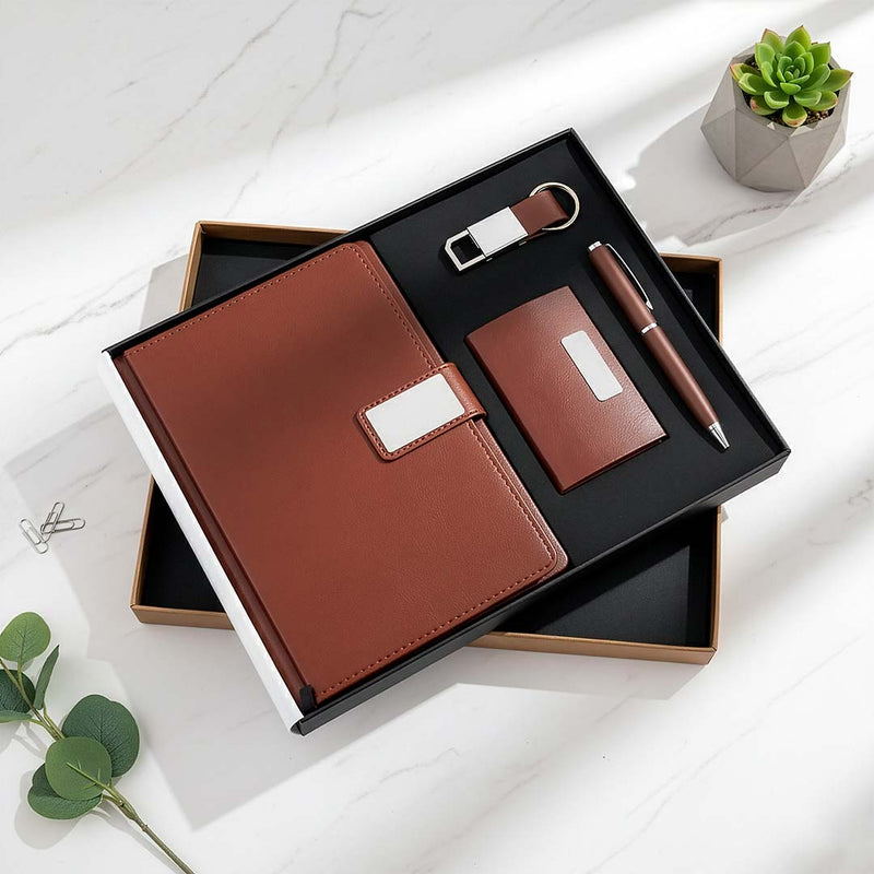 Vintage Brown Executive Quad Set: Notebook, Cardholder, Pen & Keychain
