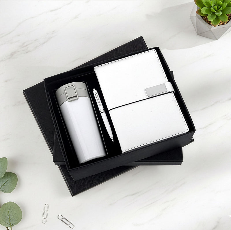 Modern White Duo: A5 Notebook & Coffee Tumbler Gift Set