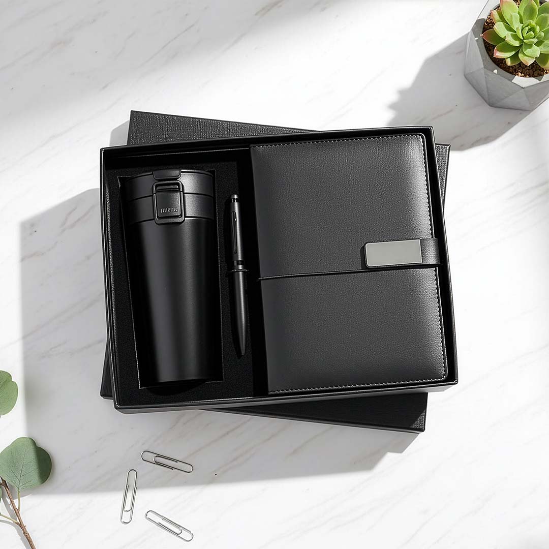 Sleek Black Duo: A5 Notebook &amp; Travel Tumbler Gift Set