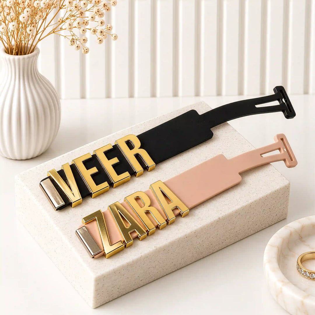 The Letter Luggage Tag – Personalised Bag Tag with Gold Metal Letters, Black &amp; Beige