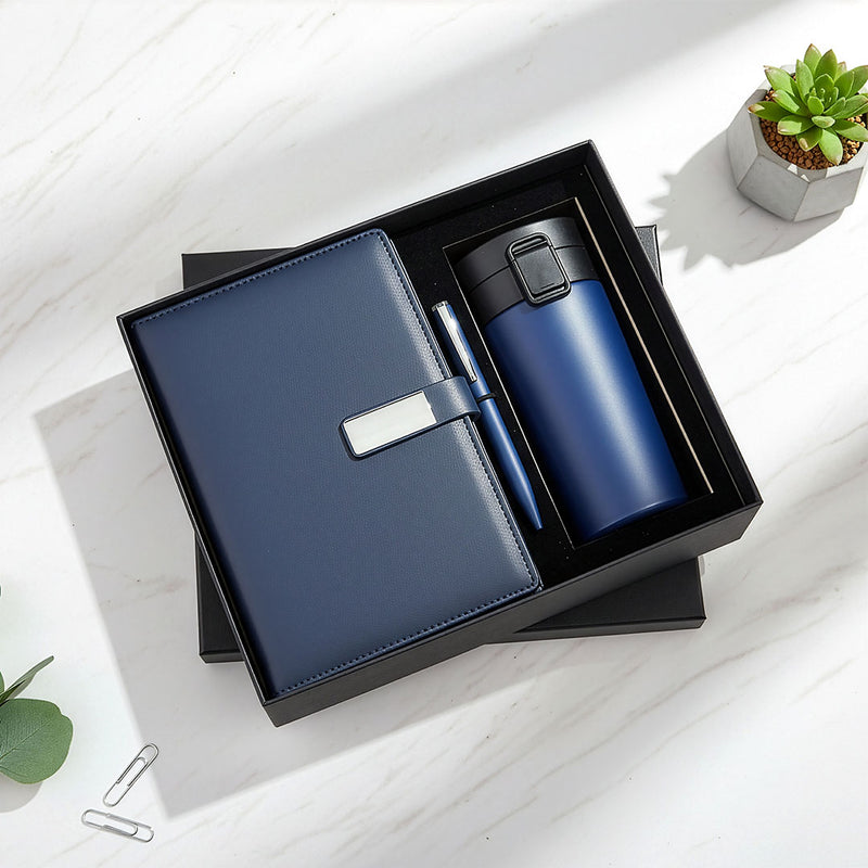 Sleek Black Duo: A5 Notebook & Travel Tumbler Gift Set