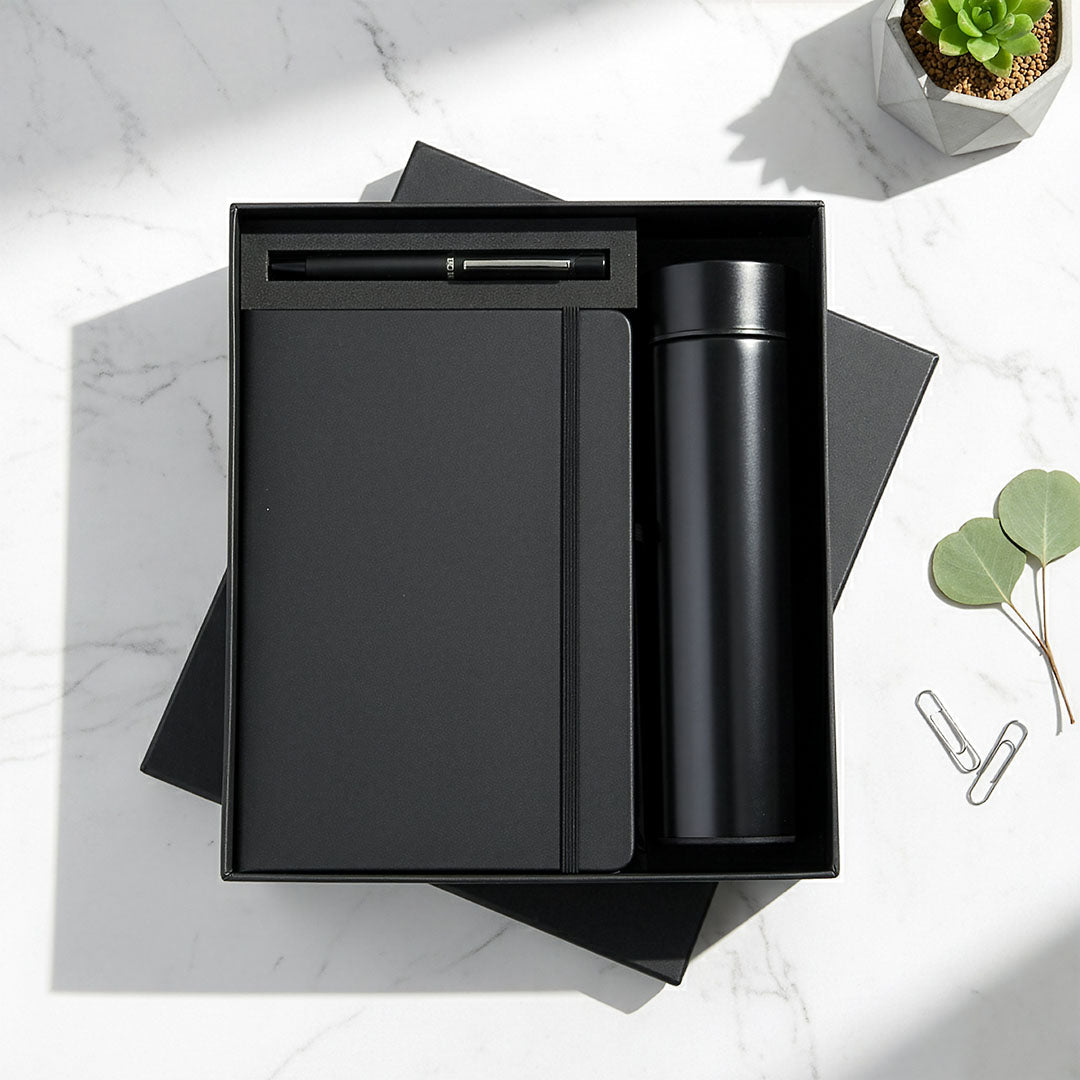 Minimalist Black Duo: A5 Notebook &amp; Slim Vacuum Flask