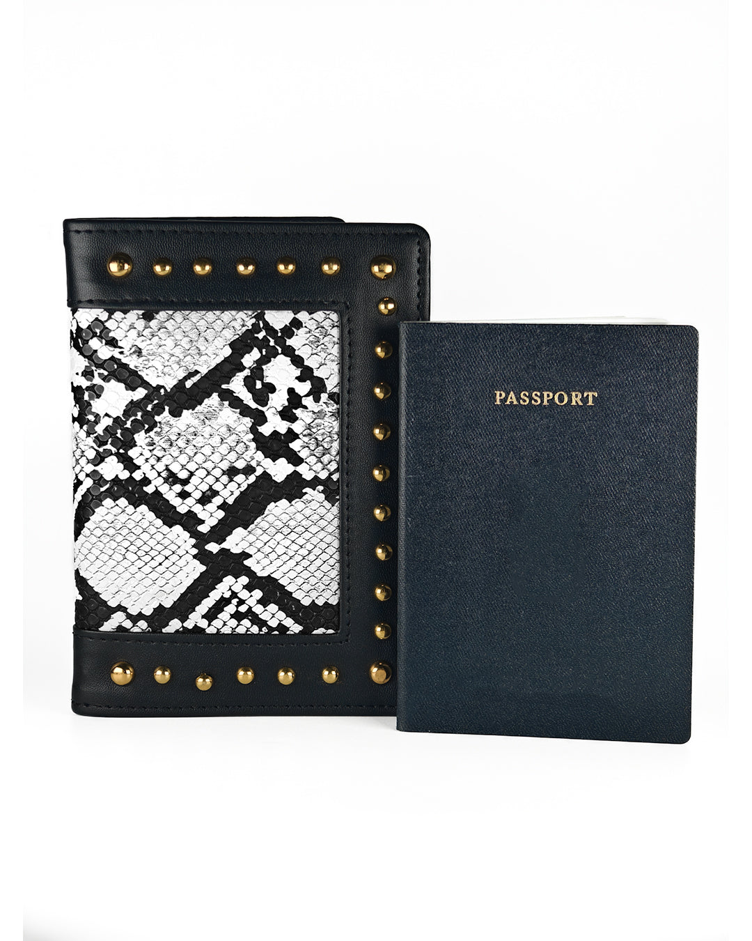 Animal Print Passport Cover – Black &amp; White with Stud Work