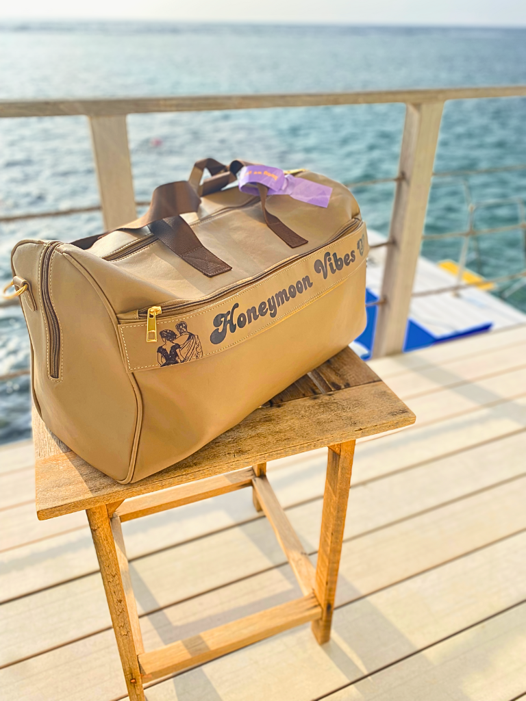 Personalized Travel Duffle Bag Stylish Beige Leather TPC Gifts