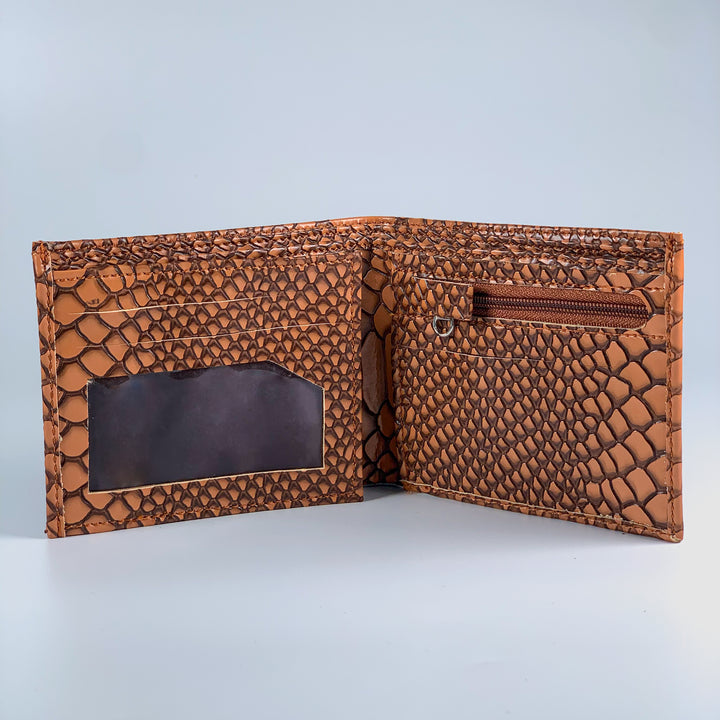 Personalized Men’s Textured Tan Brown Wallet with Free Charm by TPC Gifts open