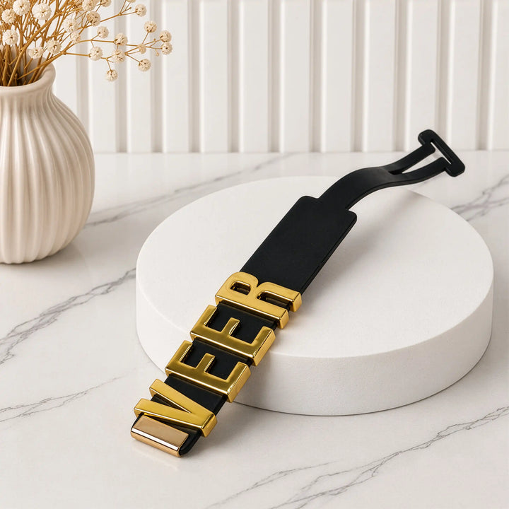 The Letter Luggage Tag – Personalised Bag Tag with Gold Metal Letters, Black &amp; Beige
