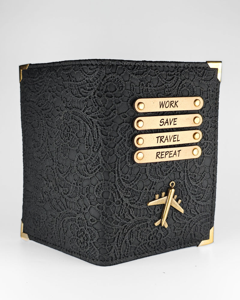 Personalized Passport Cover - Glided Grace Black (Work Travel Repeat)