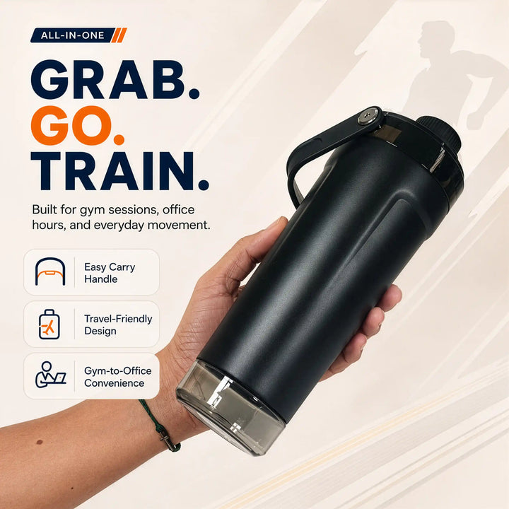 Surge – Personalised Insulated Shaker Bottle with Name | 590 ml Stainless Steel, Storage Pod &amp; Strainer