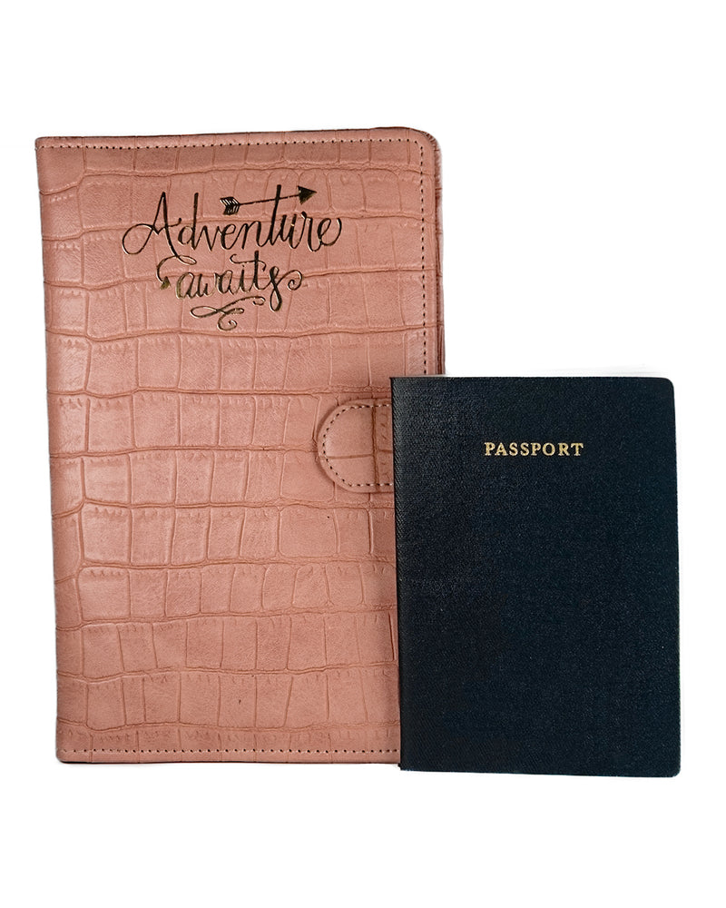 Coral Pink Croco Textured Travel Organizer
