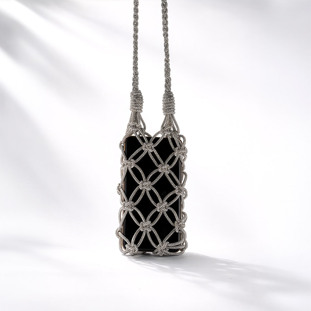 Handmade Rhinestone Macrame Phone Bag