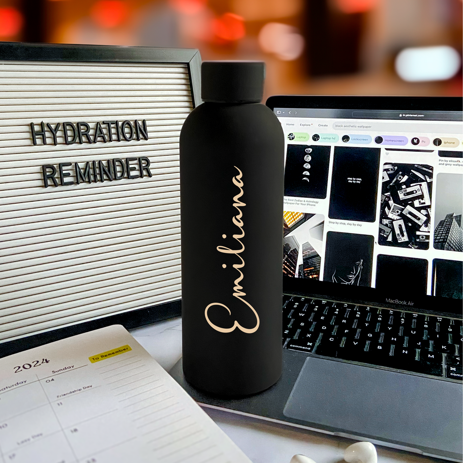 black custom water bottle by tpc gifts