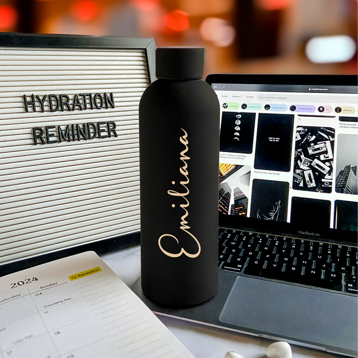 black custom water bottle by tpc gifts