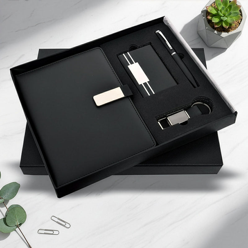 Classic Black Executive Trio: Notebook, Cardholder & Pen Set