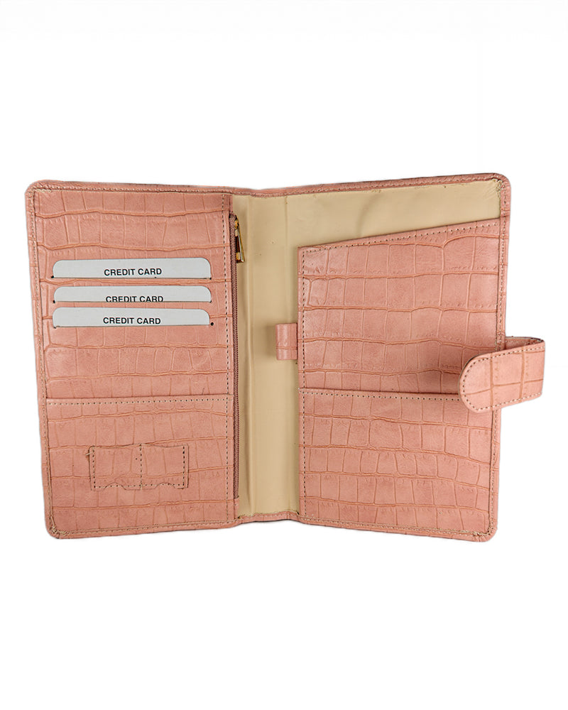 Coral Pink Croco Textured Travel Organizer