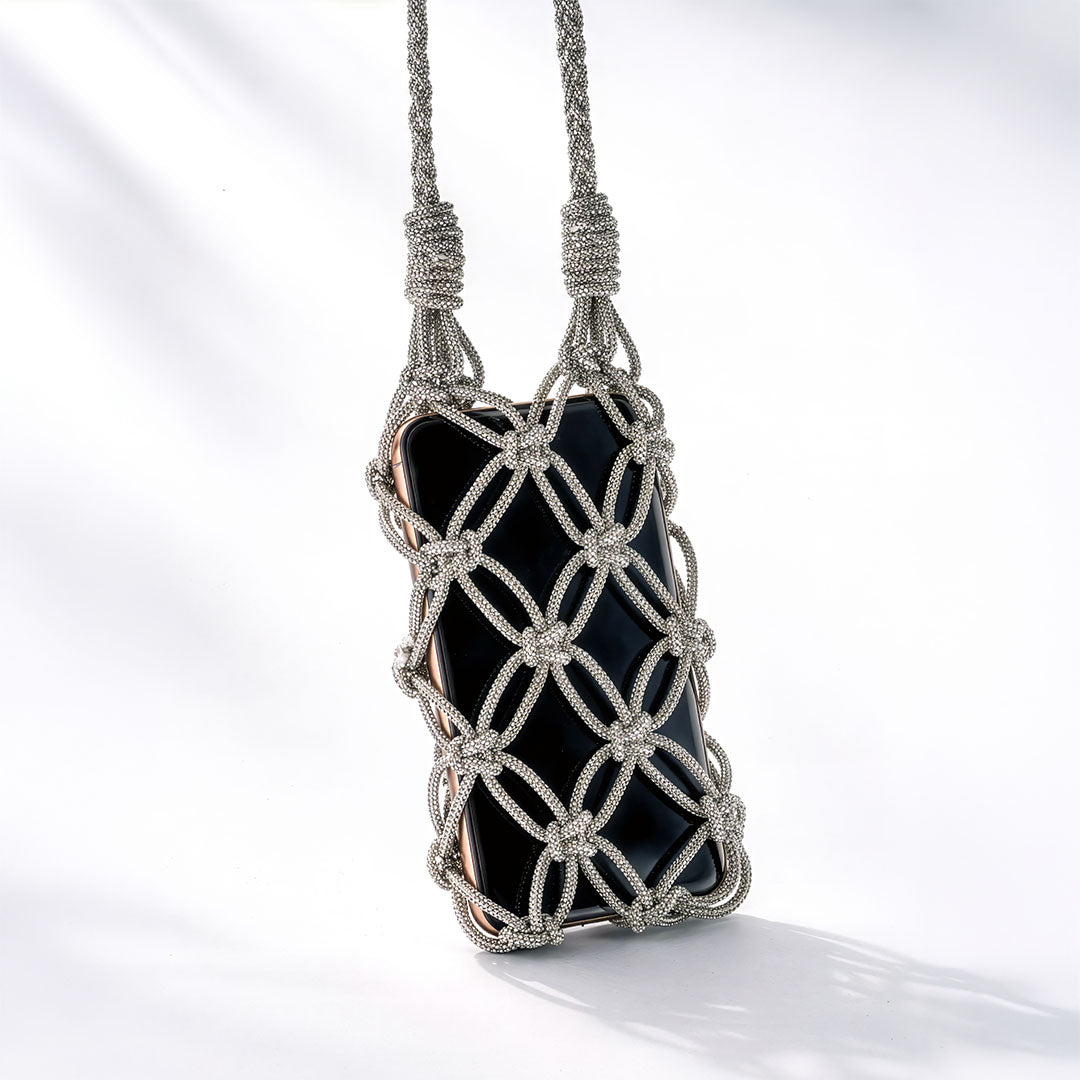 Handmade Rhinestone Macrame Phone Bag