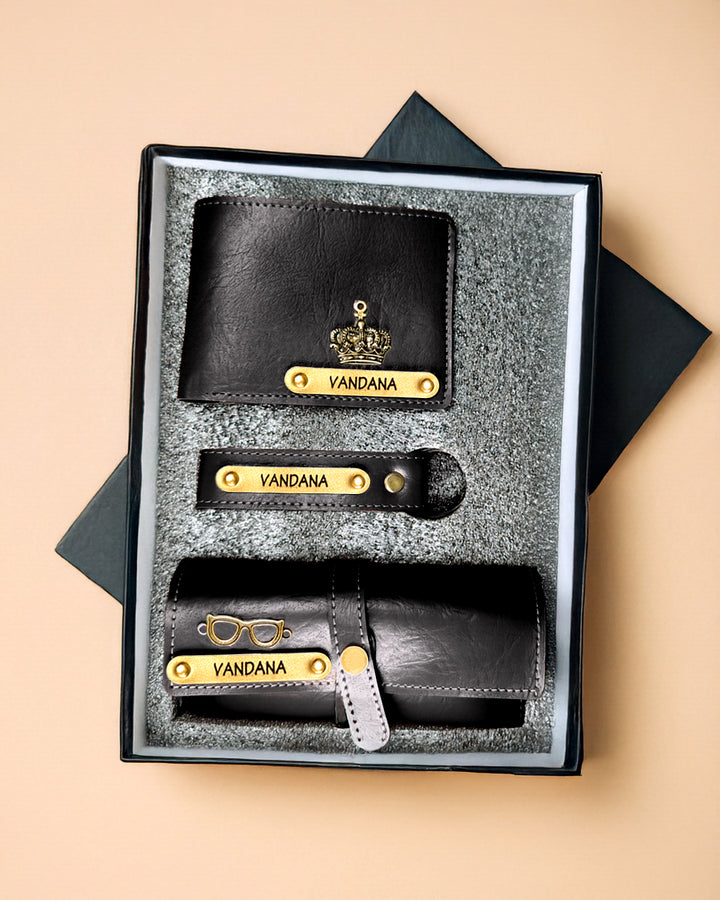 Black leather wallet set with &