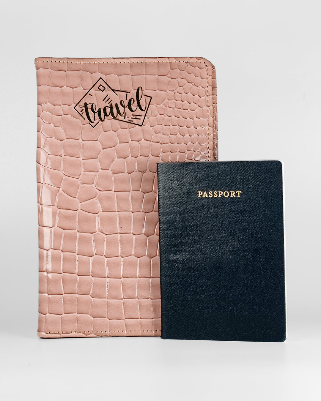 Peach Beige Croco Textured Travel Organizer