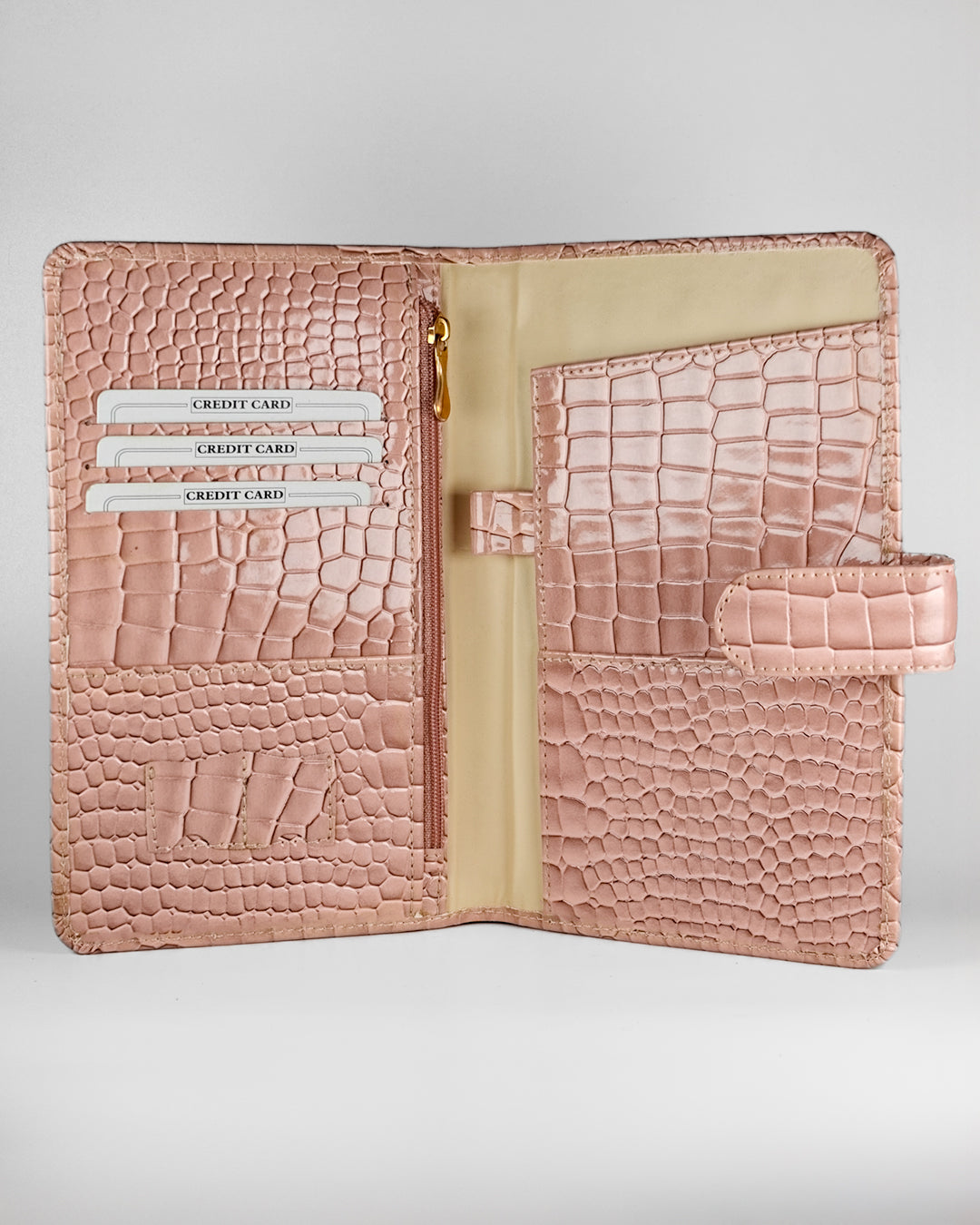 Peach Beige Croco Textured Travel Organizer