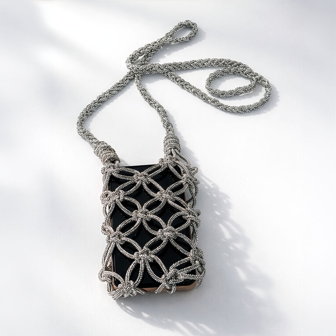 Handmade Rhinestone Macrame Phone Bag