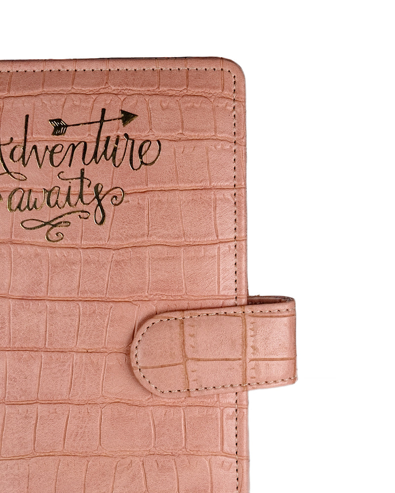Coral Pink Croco Textured Travel Organizer