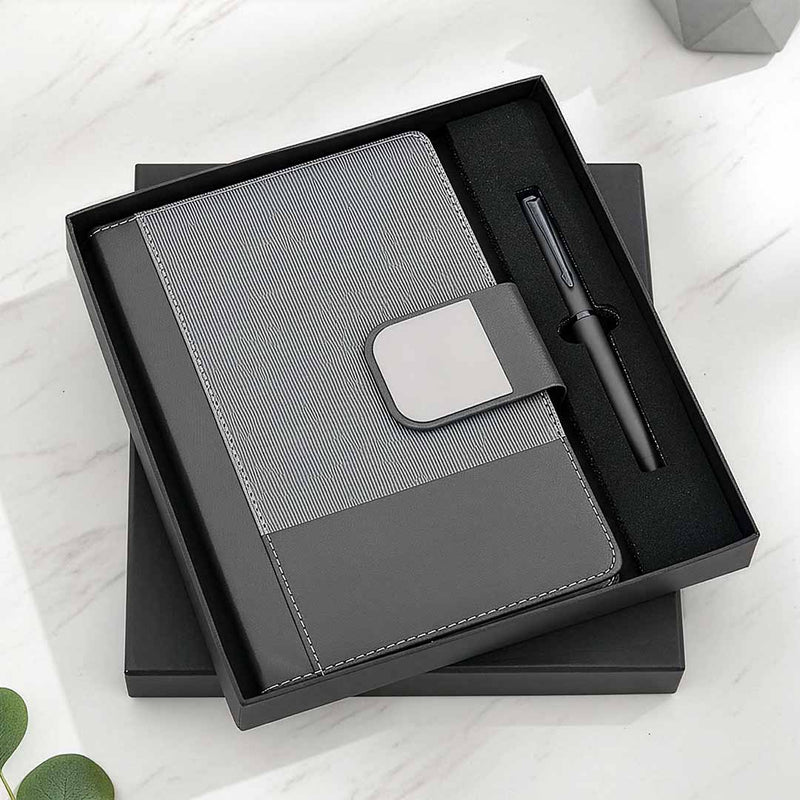 Modern Ribbed Texture Gift Set: Notebook & Pen (Charcoal Grey)