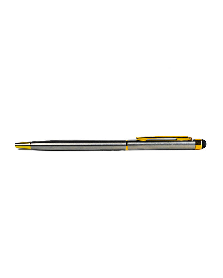 Pen with black and yellow accents on a white background