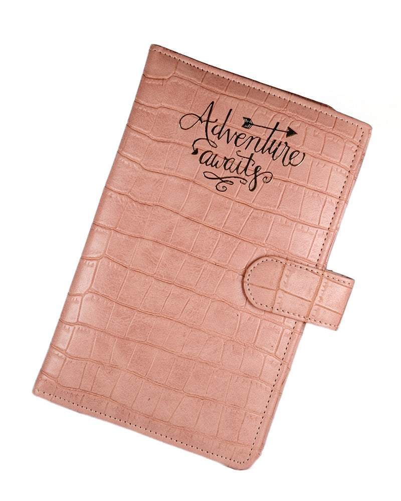 Coral Pink Croco Textured Travel Organizer