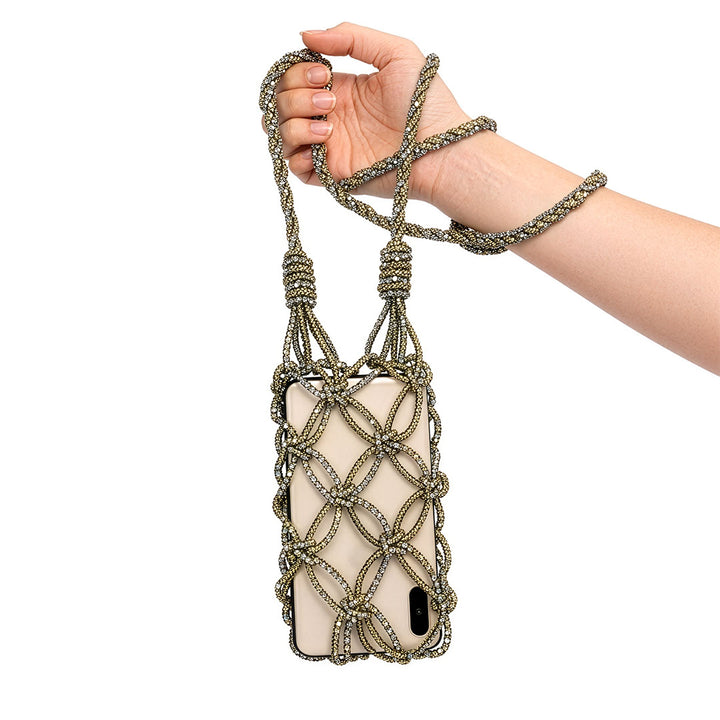 Handmade Rhinestone Macrame Phone Bag