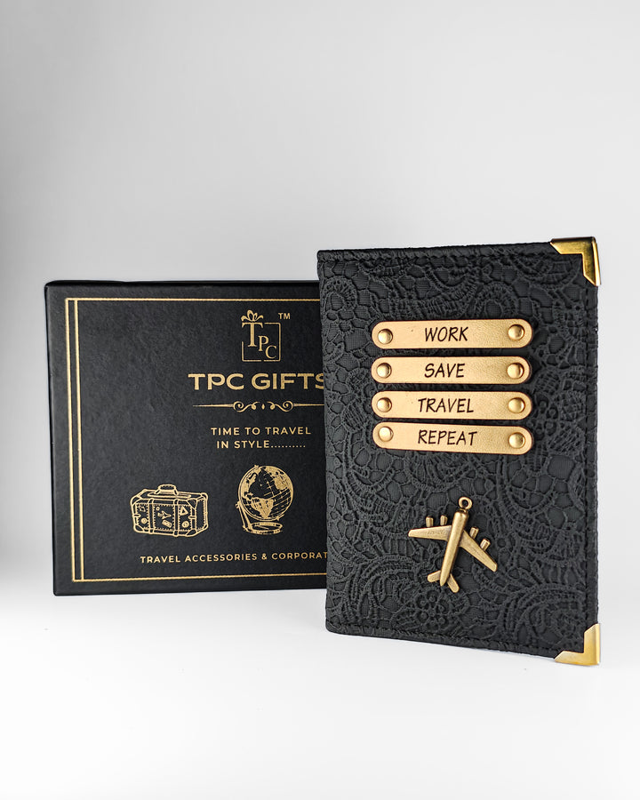 Personalized Passport Cover - Glided Grace Black (Work Travel Repeat)