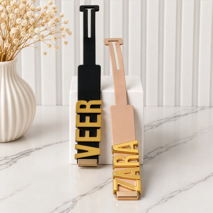 The Letter Luggage Tag – Personalised Bag Tag with Gold Metal Letters, Black &amp; Beige