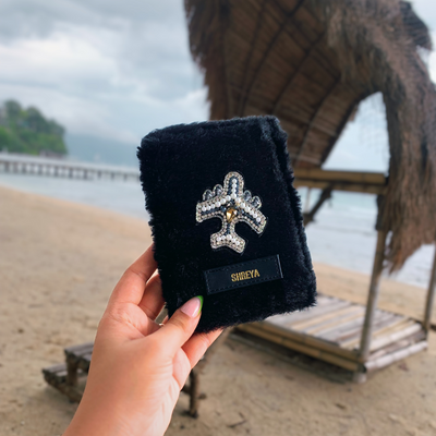 Passport Cover Black Fur with Diamond Plane on the barch