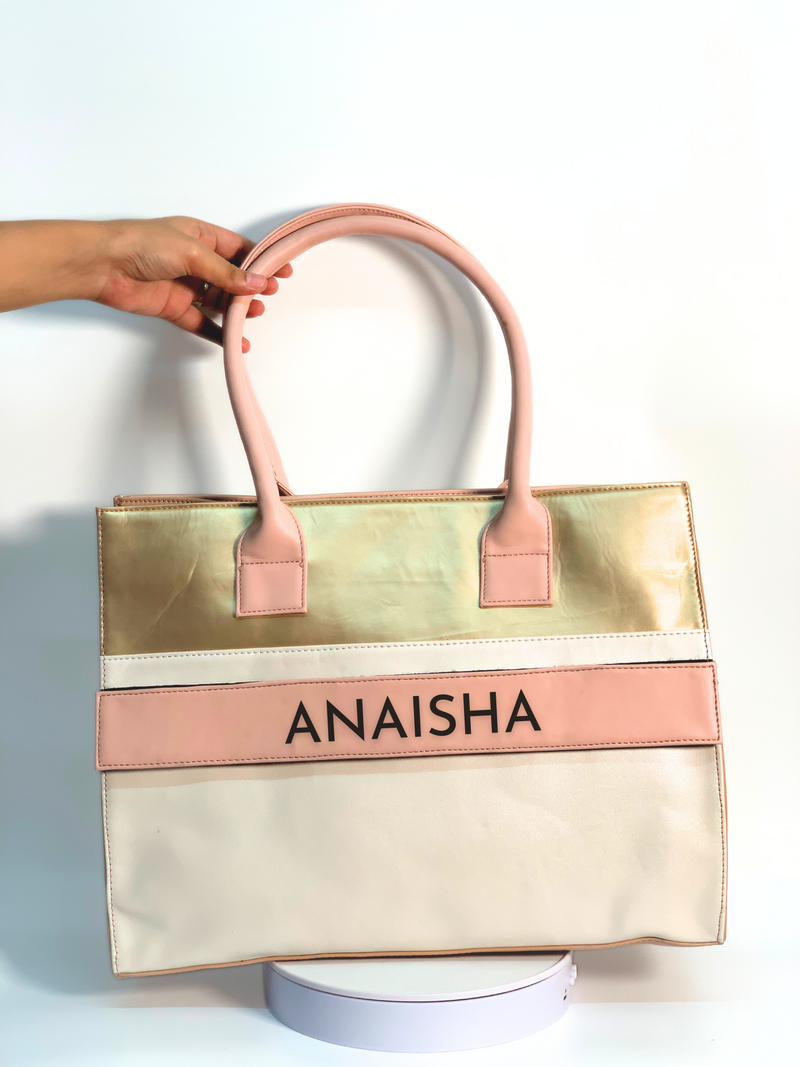 Personalized Tote Bag Golden & White