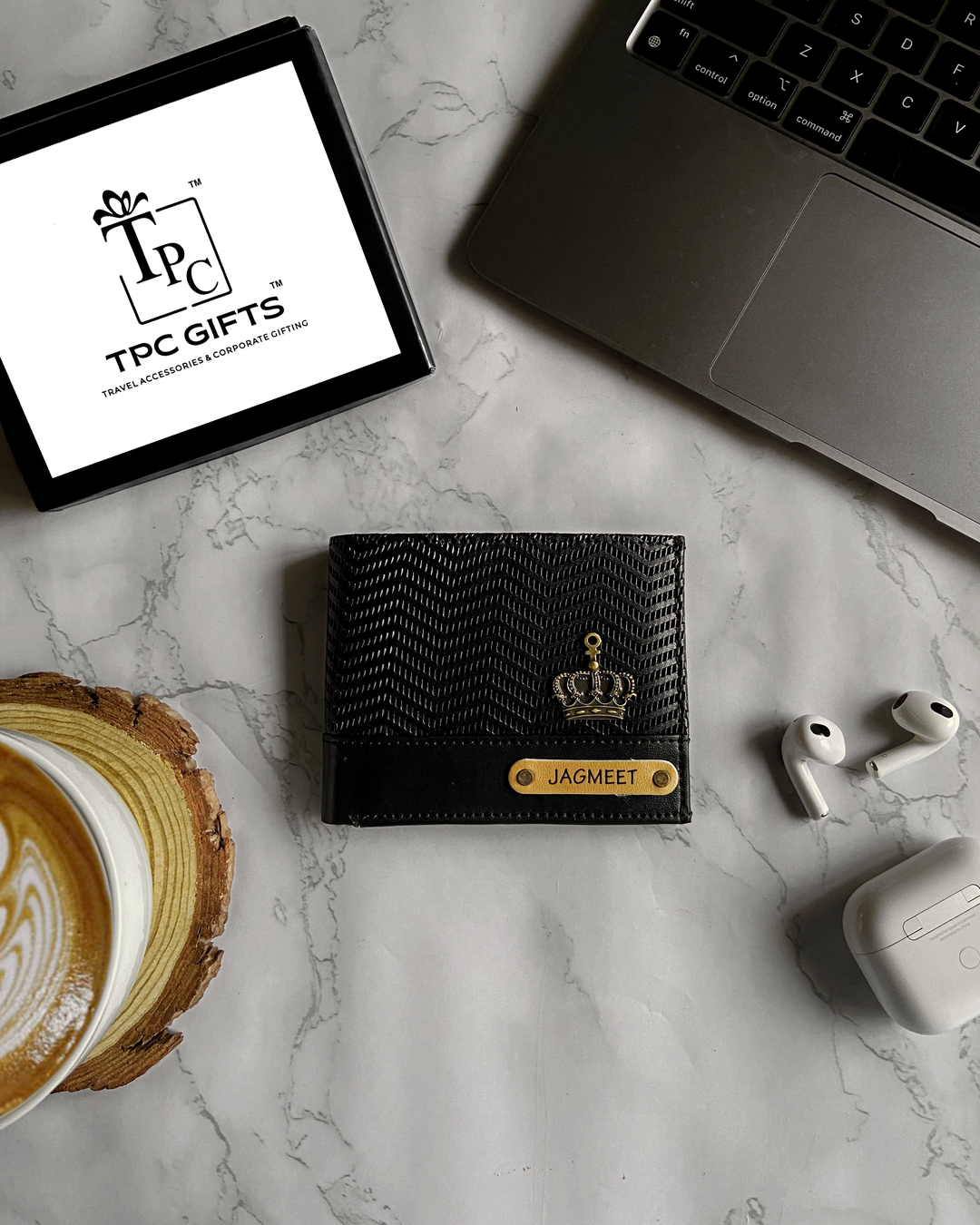 Personalized Black Zig - Zag  Genuine Leather Mens Wallet