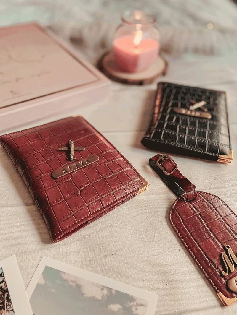 Couple Passport Cover & Luggage Tag - Rosewood and Raven Black