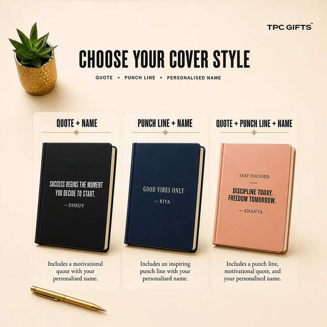 Custom Printed Diary — A5 Hardbound, Name, Quote &amp; Logo
