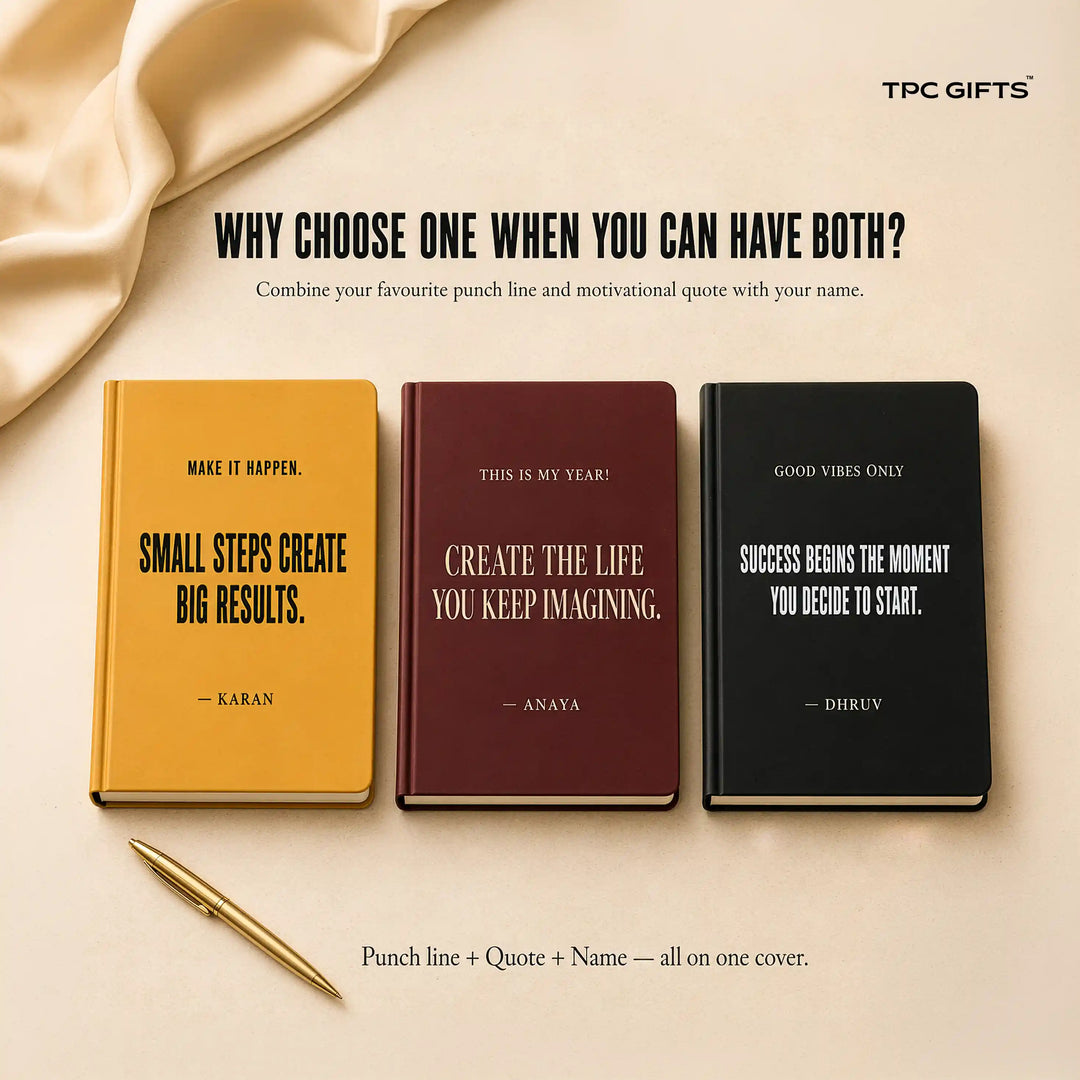 Custom Printed Diary — A5 Hardbound, Name, Quote &amp; Logo