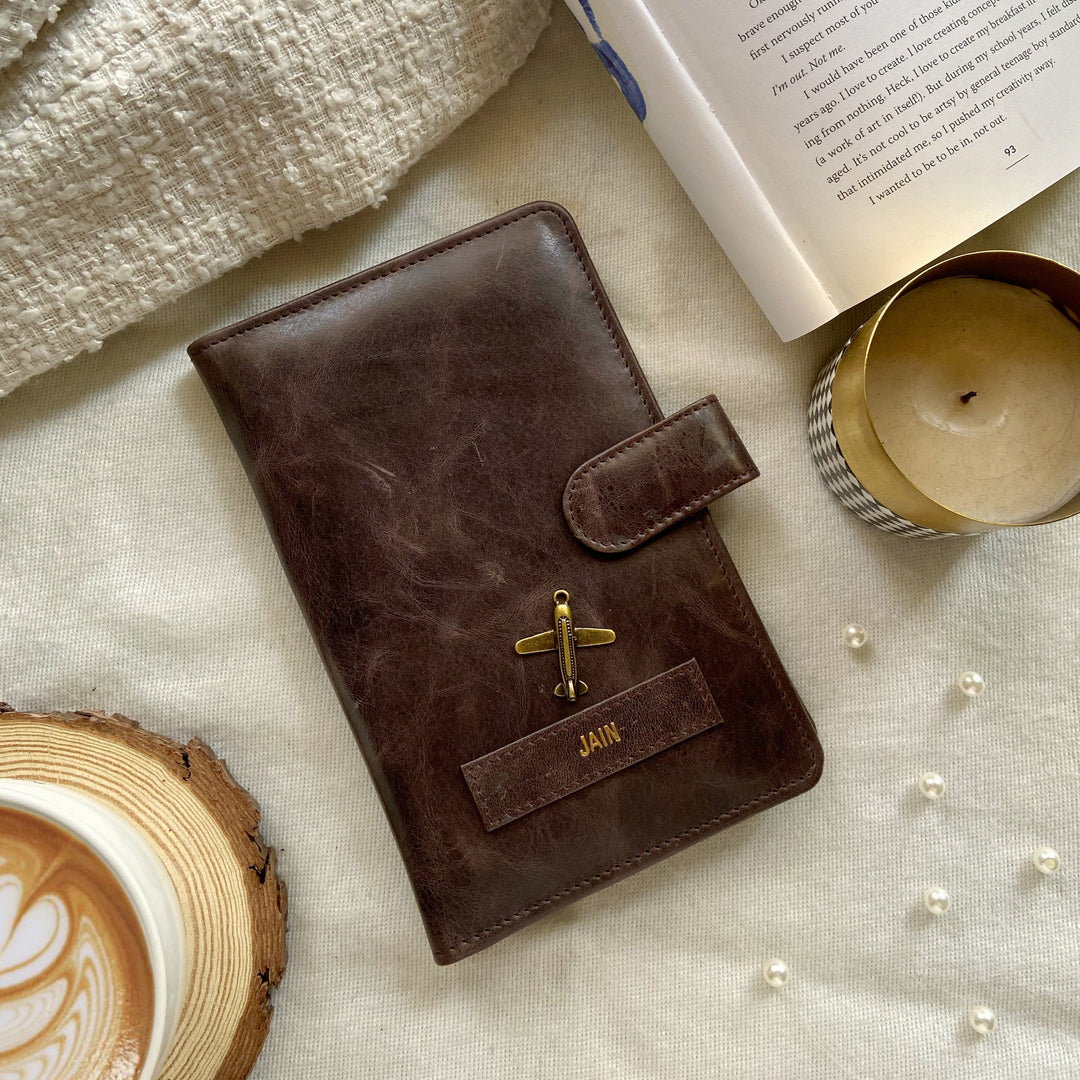 Dark Brown Vintage Genuine Leather Travel Wallet